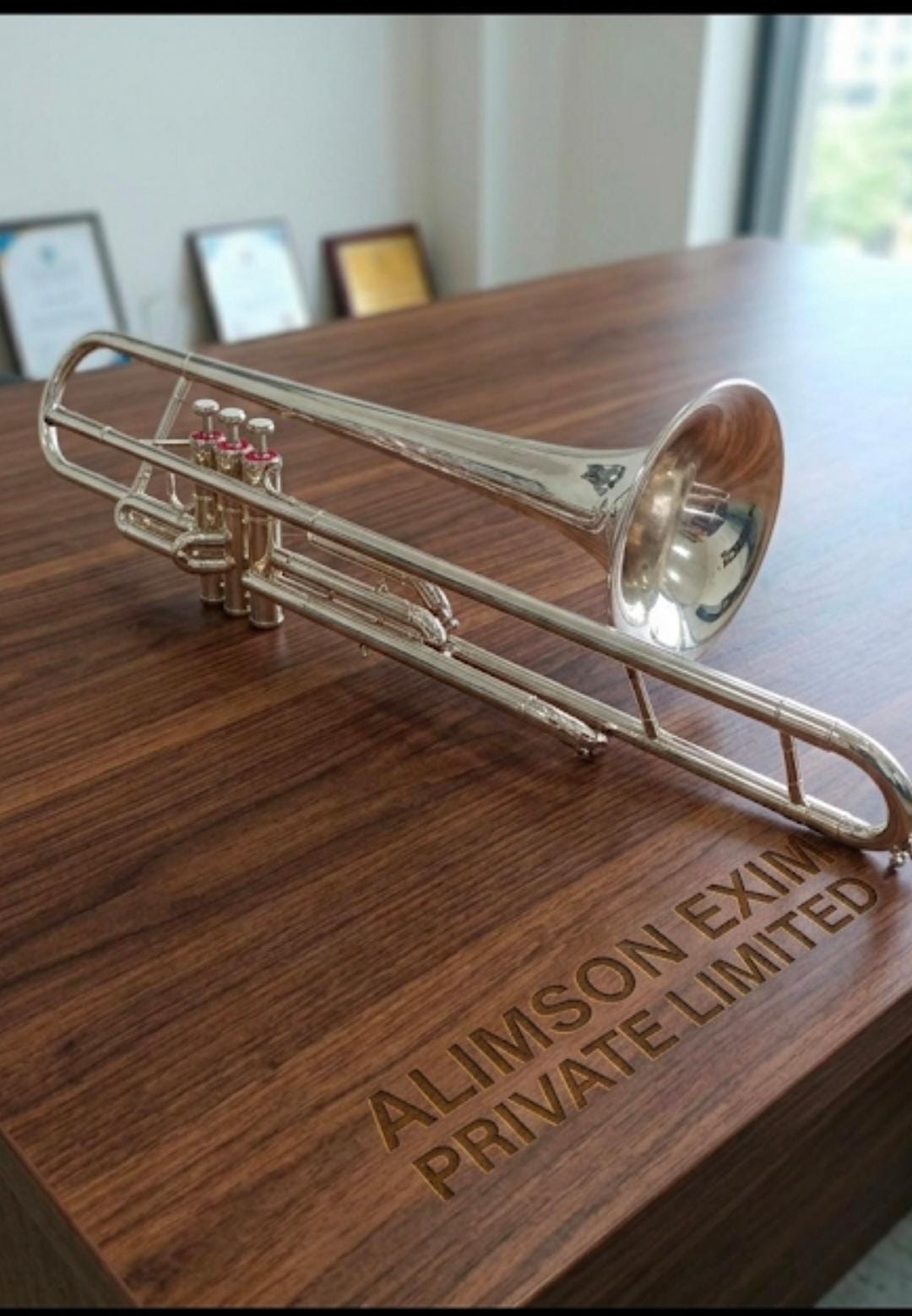 ALIMSON TROMBONE NICKEL PLATED BB PITCH WITH FREE CASE + MOUTH PIECE